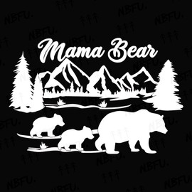 NBFU Mama Bear Baby Bear Forest And Mountains (White) (Set Of 2) Premium Waterproof Vinyl Decal Stickers For Laptop Phone Accessory Helmet Car Window Bumper Mug Tuber Cup Door Wall Decoration