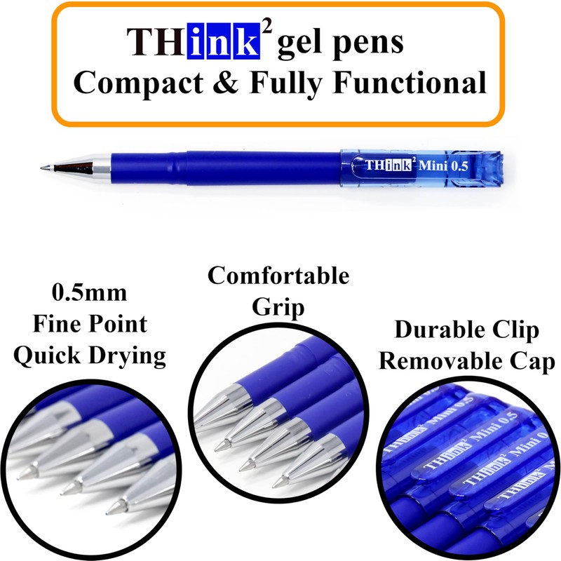 THINK2MASTER [24 Pens - Blue Ink Think2 0.5mm Pocketable Mini