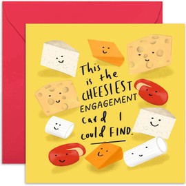 Old English Co. Funny Engagement Card for Men Women - 'Cheesiest' Engagement Card for Couple - Humorous Cheese Pun Congratulations Greeting Card for Them | Blank Inside with Envelope