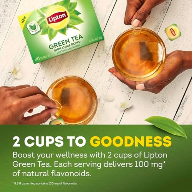 Lipton Signature Blend Green Tea Bags, Unsweetened Teabags for Hot