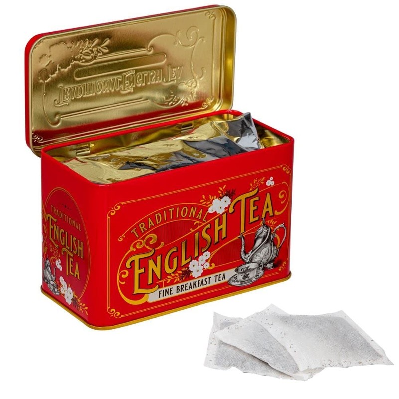 New English Teas Vintage Victorian Tea Tin in Berry-Red with