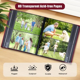 Photo Album 4x6 with 200 Pockets, Slip-in Picture Albums, Linen Cover Memory Book with Front Window, Black Page Vertical Photo Book for Wedding, Family, Anniversary, Baby, Vacation(Red)