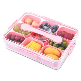 Divided Serving Tray with Lid Snackle Box Container Picnic Accessories snack containers for kids Organizer for Fruits, Nuts, Snacks, Veggies Candies Serving trays for Beach and Birthday Parties(PINK)