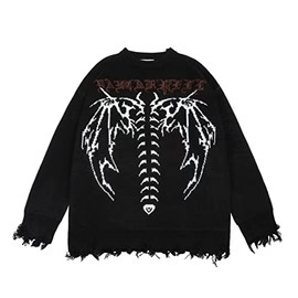 Retro Fairy Grunge Aesthetic Sweater Women Goth Punk Harajuku Tops Y2k Dark Alternative Men Clothes Black