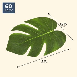 60 Pieces Artificial Palm Leaves - 8 Inches Tropical Monstera Leaf for Luau Hawaiian Birthday Party Decorations, Safari Jungle Baby Shower