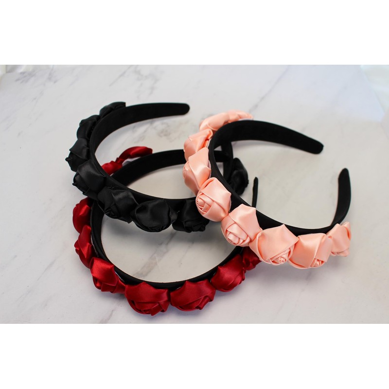 Rose Satin & Velvet Headband (Pink, 1 inch)