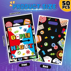 G1ngtar 50Pcs Family Game Night Party Favor Bags - Gaming On Sweet Goodie Candy Treat Gifts Plastic Bags with Handles, Video Game Baby Shower Birthday Party Decorations Supplies, for Kids Family Gamer