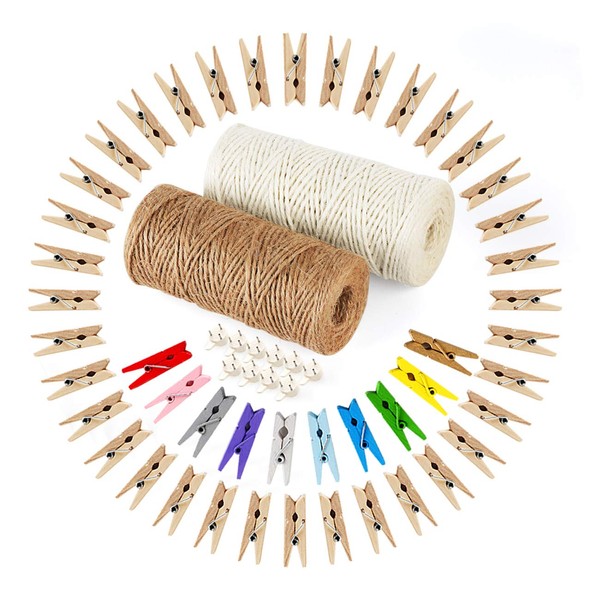 BLISSIQUEE Small Wooden Pegs, 200 Clothes Pegs with 120 m