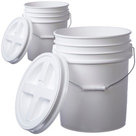 Hudson Exchange 5 Gallon (2 Pack) Bucket Pail Container with Gamma Seal Lid, Food Grade BPA Free HDPE, White