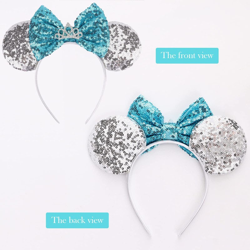 DRESHOW 2 Pack Mouse Ears Bow Headbands Glitter Party Decoration