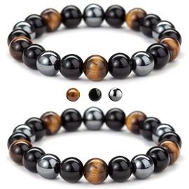 WUMZIRA 2 pieces tiger eye, black obsidian, hematite, chakra bracelet, real stones, obsidian bracelet, bracelet