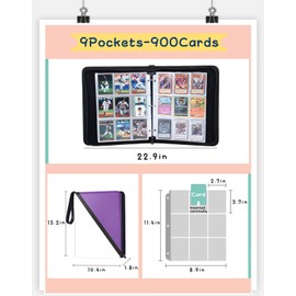 Card Binder with 9 Pockets - Holds Up to 900 Cards, Trading Card Collection Case Book (Purple, 9 Pockets/900 Cards)