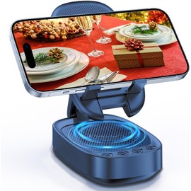 Cell Phone Stand with Wireless Bluetooth Speaker, Unique Gifts for Men/Women, Adjustable Phone Holder with 5 LED Light Modes, Anti-Slip Base HD Surround Sound, Compatible with iPhone/iPad, Blue