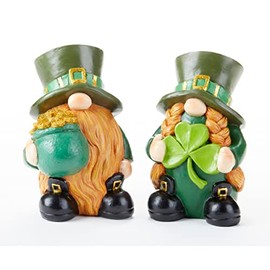 Delton Products Green Saint Patricks Day Gnome Figurines 2 Piece Set 6.1 Inch