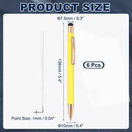 PATIKIL Ballpoint Pen with Stylus Tip, 6Pcs 2 in 1 Metal Black Ink 1.0mm Medium Point Stylus Pen for Touch Screens Office Desk, Yellow