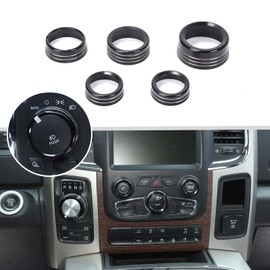 Voodonala for Dodge RAM Aluminum Center Console AC Radio Switch Knob Cover for 2018-2023+ Dodge RAM, 5pcs Black