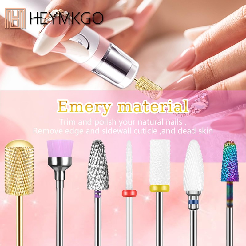 Pack of 7 Nail Drill Bits HEYMKGO Electric Nail Drill