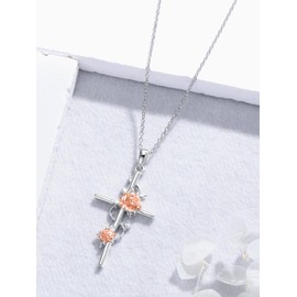 Dorunmo Rose Cross Necklace 925 Sterling Silver Rose Pendant Necklace for Women Cross Necklaces for Women Jewelry Gifts Birthday Christmas, Sterling Silver, No Gemstone