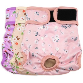 Grecle Female Dog Diapers - Premium Reusable Diapers for Doggie in Heat - Highly Absorbent Dog Diapers Female for Pet Incontinence with Adjustable Snaps Flowers, XL