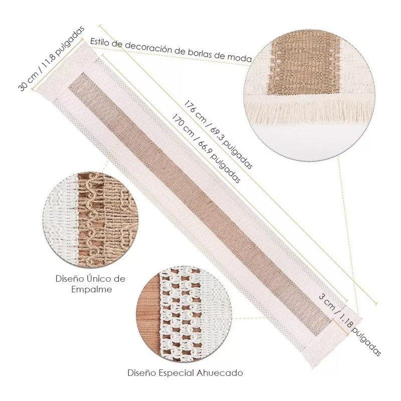HomeChi Camino De Mesa Tejido A Mano Con Borlas Vintage