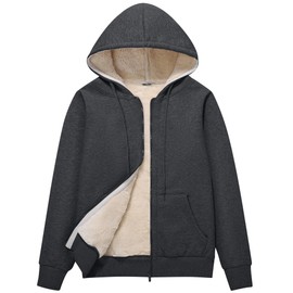 Flygo Women Winter Hoodies Zip Up Fleece Sherpa Lined Warm Sweatshirts Jacket(Darkgrey-XS)