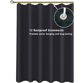 FINEBAT Black Fabric Shower Curtain 72 x 72, Waterproof Shower Liner for Bathroom, with Grommets Holes and 3 Heavy Duty Magnetic Weights