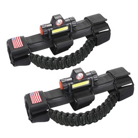 sukemichi Handles Grab Roll Bar Grab Handles with Light for Jeep Wrangler TJ JK JL YJ Unlimited Rubicon Sahara 2 Door 4 Door Jeep Gladiator JT Accessories, Rechargeable Dome Light, Black, 2 Pack