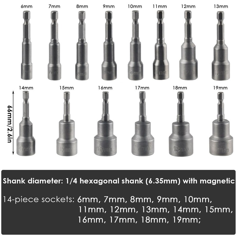 14 Piece Socket Wrench Set Socket Adapter Set - 1/4