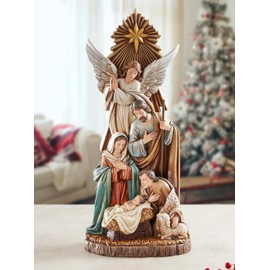 CatholicStore Avalon Gallery Christmas Figurines - Joseph Mary Jesus and Shepherd Tabletop Centerpiece Nativity Figurine, 16.25-Inch, Shepherd's Nativity