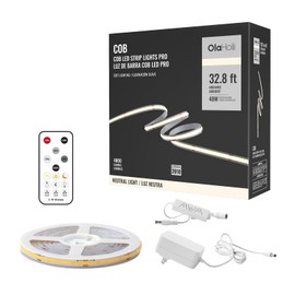 Olaholii 32.8ft COB Led Strip Light with Remote, 4000K Dimmable Bright Led COB Strip Light, White Continuous Led Strip Light for Mirror, Stair, Cabinet, Room