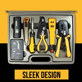 InstallerParts 10 in 1 Network Installation Tool Kit - Cables Repair Maintenance Set, RJ45/RJ11 Crimper, LAN Data Tester, 66 110 Punch Down, Stripper, Utility Knife, Screwdriver, and Hard Case