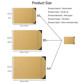 Retro Style Reusable Sticker Storage Book Sticker Collection Book Collecting Album Sticker Book for Adults 40 Sheets (A4, Horizontal)