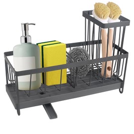 Minnhua Kitchen Sink Caddy Organiser Sink Tidy Kitchen Sink Organizer Grey Washing up Caddy Sinkware Organiser Steel Sponge Holder with Brush Holder for Kitchen Bathroom Countertop