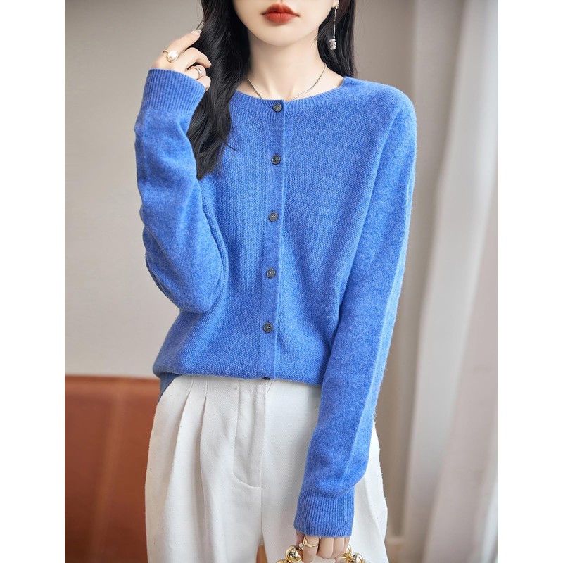 Chanyarn Women's Crew Neck 100% Merino Wool Cardigans 2024 Spring