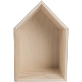 WooDeeDoo Medium Wooden House Shaped Display Shelf 20 x 13 x 30 cm Wall Mounted Plain Pine Box with Unpainted Birch Plywood Back Panel for Painting Staining Crafts Kids Room Wall Decor