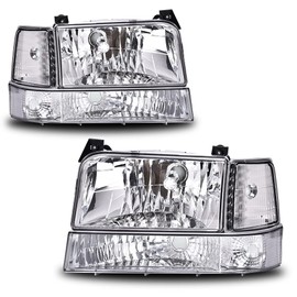 PIT66 Headlights Assembly Compatible with 1992-1996 Ford F150 Bronco Fit 92-97 F250 F350 Headlights with Corner Signal Bumper Lamps Clear Lens Chrome Housing Clear Reflector
