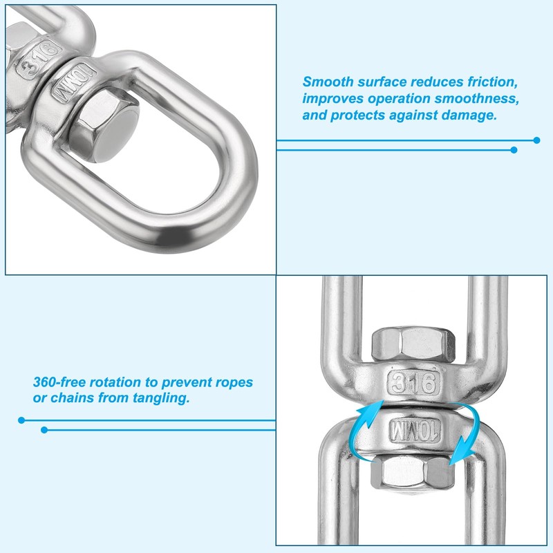 PATIKIL Double End Swivel Eye Hook M10 Working Load 400kg/881lb