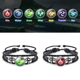 Aucuu Genshin Impact Bracelet Unisex, Peripheral Game Element Badge Bracelet, Adjustable Luminous Bracelet, Game Fan Cosplay Bracelet Gift (1 Bracelet + 7 Pieces Replacement Beads), Silver