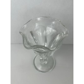 Anchor Hocking Ice Cream Parlor Sundae Clear Glass Flower Hexagon Top Cup Parfait VTG 6" High