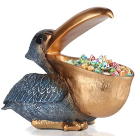 PlivBloom Pelican Key Holder Statues,Fun Animal Hippo Candy Dish,Candy Dish for Office Desk Unique,Modern Key Holder for Pelican Figurine,Suitability Desk candy bowl and Entry Table Decor Items(Gold1)