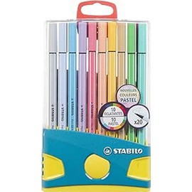 STABILO 68 ColorParade Premium Felt Pen, in Blue/Yellow with Hanging Loop, Pack of 20, with 20 Different Colours