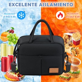 SDYSM Loncheras para Mujer y Hombre Lonchera Termica Hombre Bolsa de Almuerzo Reutilizable para Adulto Lunch Bag Gran Capacidad, Trabajo, Picnic, Campamento, Negro, Gris, Rosa