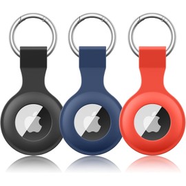 Pack 3 Protective Case for AirTag Holder,AirTags Keyring Holder, Scratch-Resistant, Lock Design, Keychain for AirTag, TPU Full Cover Case for Key, Bag, Luggage, Pet Collar (Black/Orange/Navy Blue)