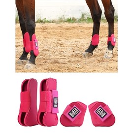 Harrison Howard Horse Tendon Boots Open Front/Fetlock Boot for Horse Protective Boots for Jumping, Trail Riding Set of 4 Hot Pink L
