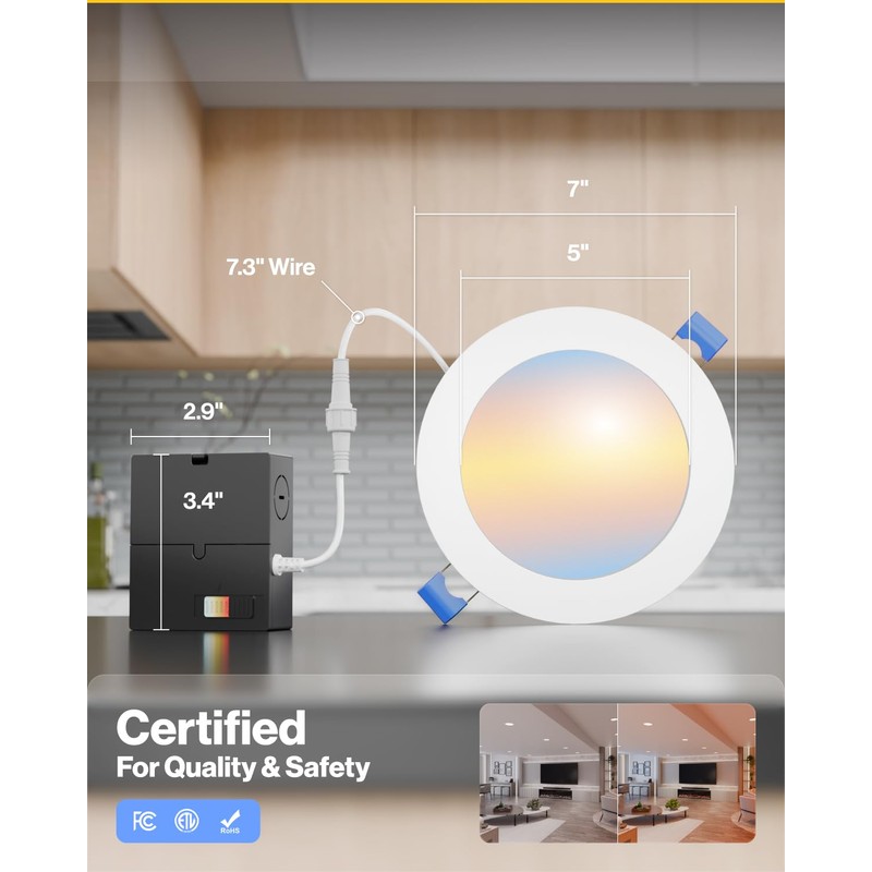 Sunco 6 Inch LED Recessed Light with Night Light, Canless
