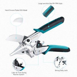 O’Shine Ratchet Miter Shears Expert for Angular Cutting Molding Crafting Wood, Quarter Round Cutting Tool, 45-135 Degree Multi Angle PVC Miter Shear Trim Cutter Hand Tool, w/Extra Four Anvils & Blade