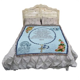 Pure Country Weavers Hail Mary Rosary Prayer Blanket Latin - Catholic Religious Gift Tapestry Throw Woven from Cotton - Made in The USA (72x54)