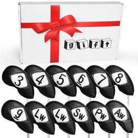 Golf Iron Premium Leather Iron and Wedge Both Side Golf Club Head Covers Set of 12 with Gitt Box,Golf Iron Headcovers Protective for Men Women (Black)