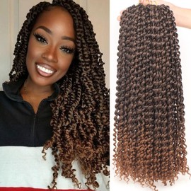 Samtress Passion Twist Hair 7 Packs Pre looped Bohemian Curly Twist Braiding Hair 18 Inch Omber Brown Water Wave Crochet Hair for Butterfly Locs Hot Water Setting Braiding Hair for Women (#T30)
