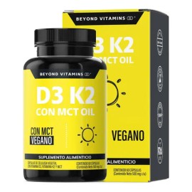 Vitamina D3  Vitamina K2  Mct Oil  Sin Azúcar - Suplemento Alimenticio Vegano Beyond Vitamins - Vitaminas Mujer  Hombre - Ingredientes Non Gmo (60... 